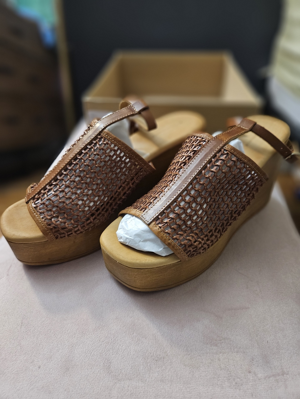 Anthropologie Woven Leather Platform Sandals - Picture 4 of 7